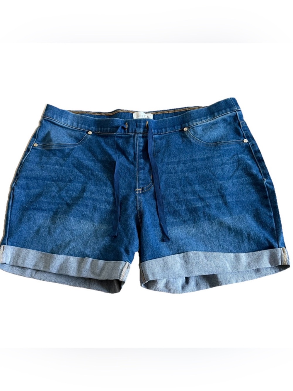 JUST BE… Stretchy Denim Cuffed Pull On Shorts With Drawstring Waist Size XL